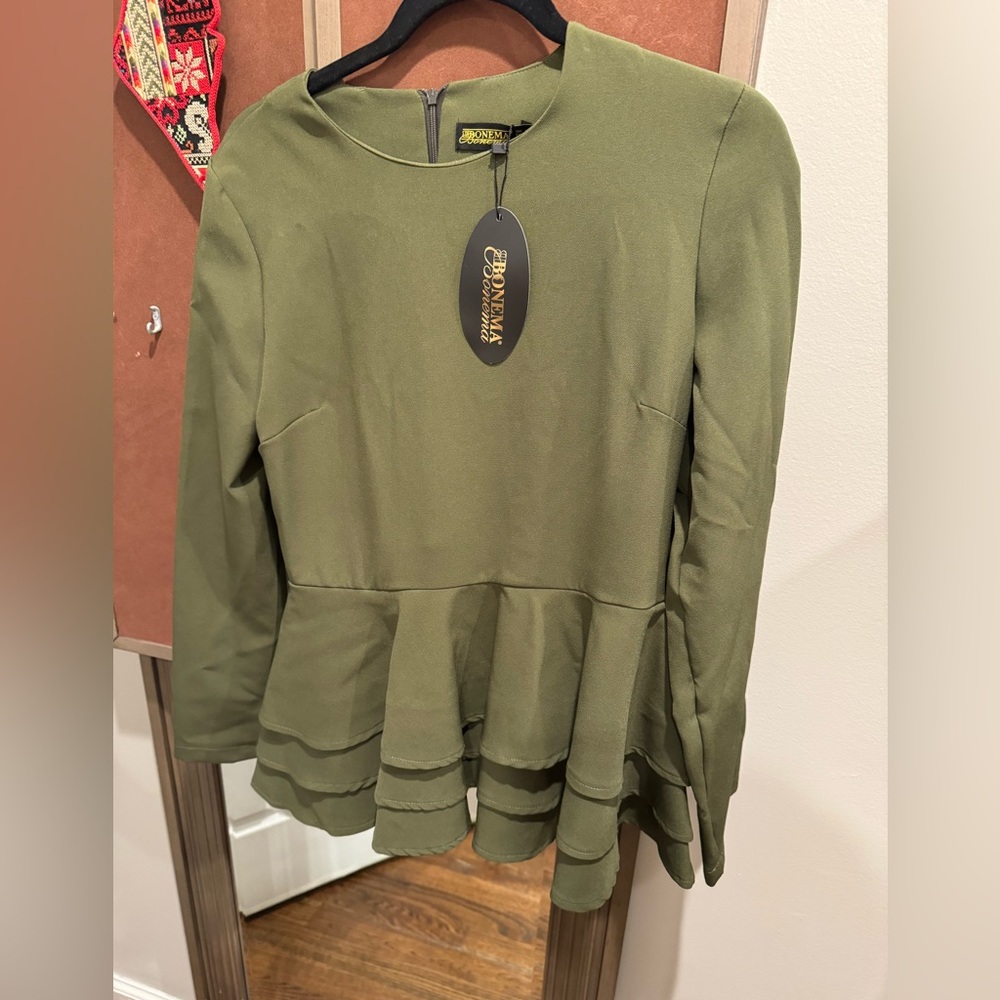 Peplum layered army/ olive green top